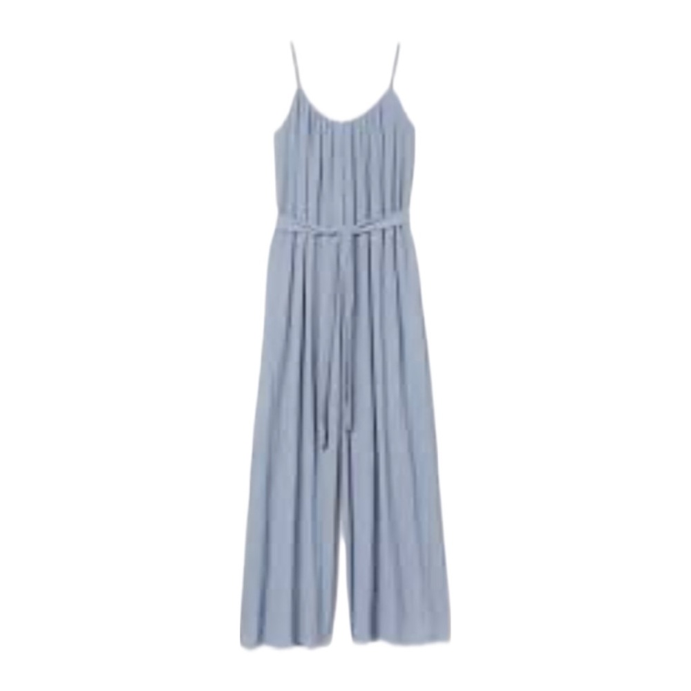 H&M Tie-belt Jumpsuit Light Blue Crinkled Jersey Fabric Small Casual Summer